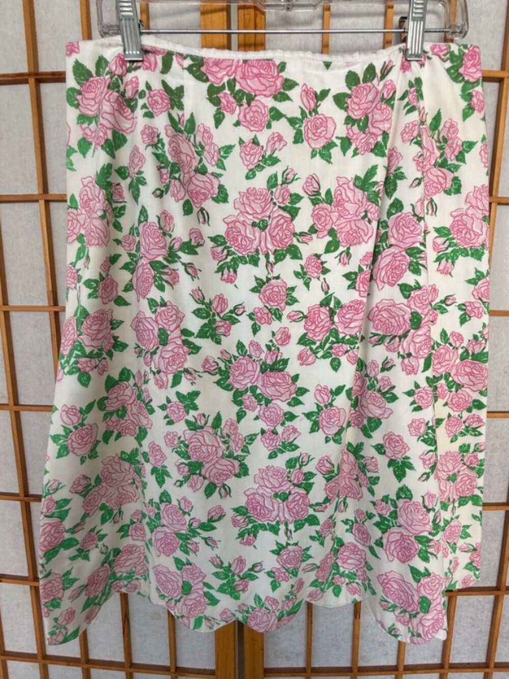 Vintage Florida Hand Prints Tampa Skirt Pink Roses Scallop Hem Lined Novelty